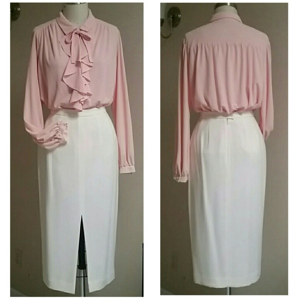 Ivory Crepe Long Skirt Front Slit 4/6